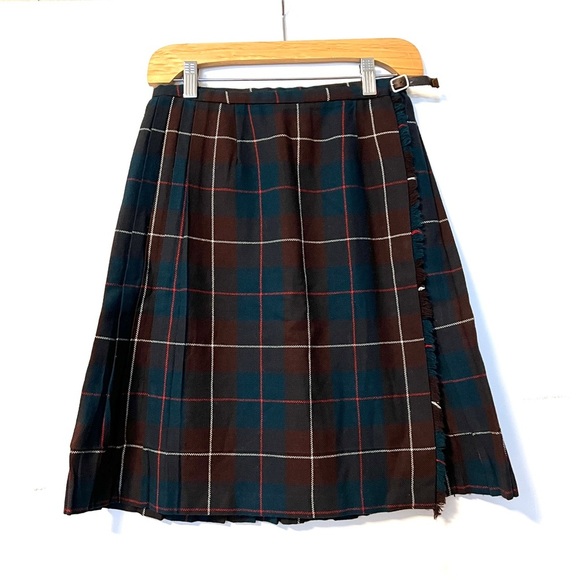 Vintage Ladies Kilt Dark Academia Tartan A-Line Wrap Skirt Made in UK British - Picture 1 of 7
